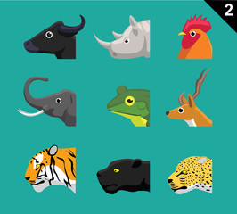 Animal Cartoon Faces Side View Set 2 Jungle