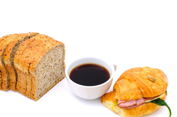 Breakfast served with coffee, orange juice, croissants. Balanced diet.
