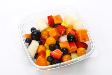 Sliced fruit mix in the box