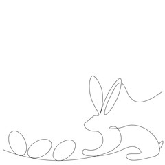 Easter bunny and eggs continuous linr drawing. Vector illustration.
