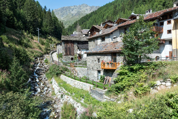 Village of Saint Rhemy on the the Via Francigena in Italian alps, Aosta Valley, Italy