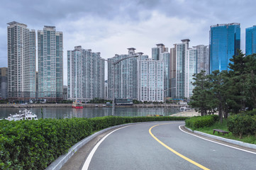 road from APEC Naru Park and Busan cityscape