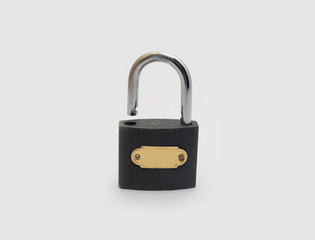 An open lock closeup shot on white background