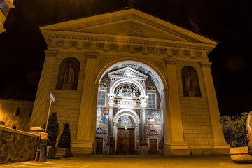 night view of the cathedral of Aosta, Aosta Valley, Italy