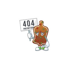 Sad face of gingerbread bell cartoon character raised up 404 boards