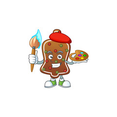 Artistic Artist of gingerbread bell cartoon character painting with a brush