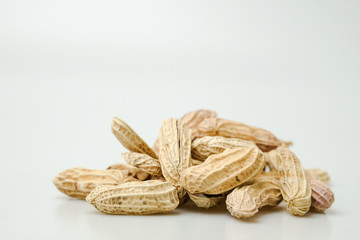 Close up boiled peanuts white background