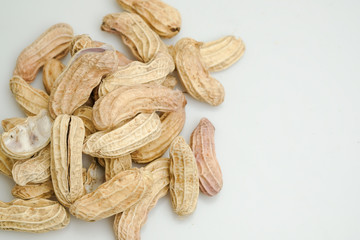 Close up boiled peanuts white background