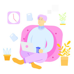 Work at home man prevention from novel virus outbreak concept,