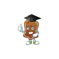 Mascot design concept of gingerbread bell proudly wearing a black Graduation hat