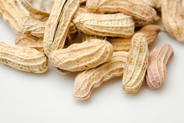 Close up boiled peanuts white background