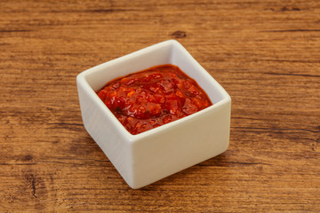 Tomato spicy sauce in the bowl