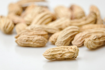 Close up boiled peanuts white background