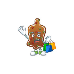 cartoon character concept of rich gingerbread bell with shopping bags
