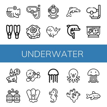 underwater simple icons set