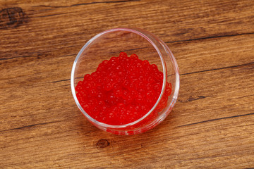 Red salmon caviar in the bowl