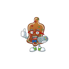 Gingerbread bell talented gamer mascot design play game with controller