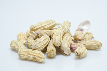Close up boiled peanuts white background