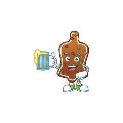 Happy gingerbread bell mascot style toast with a glass of beer