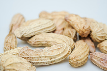 Close up boiled peanuts white background