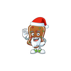 Friendly gingerbread bell Santa cartoon character design with ok finger