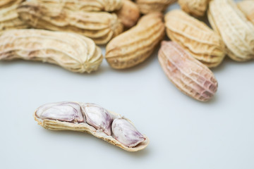 Close up boiled peanuts white background