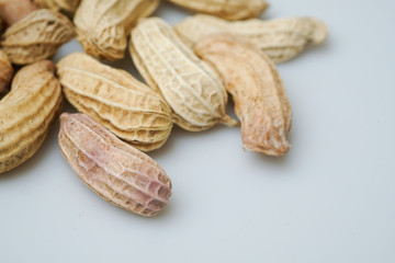 Close up boiled peanuts white background