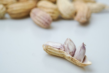 Close up boiled peanuts white background
