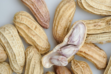 Close up boiled peanuts white background