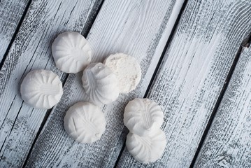 Russian marshmallow on a wooden white table top view,