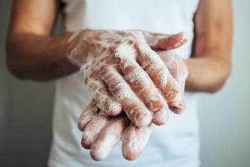 Washing hands with soap.Hygiene concept hand detail