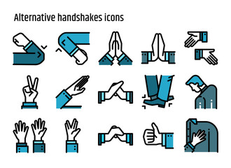 Alternative handshakes color line icons vector set.