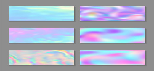 Fototapeta premium Holographic modern flyer horizontal fluid gradient princess backgrounds vector collection. 