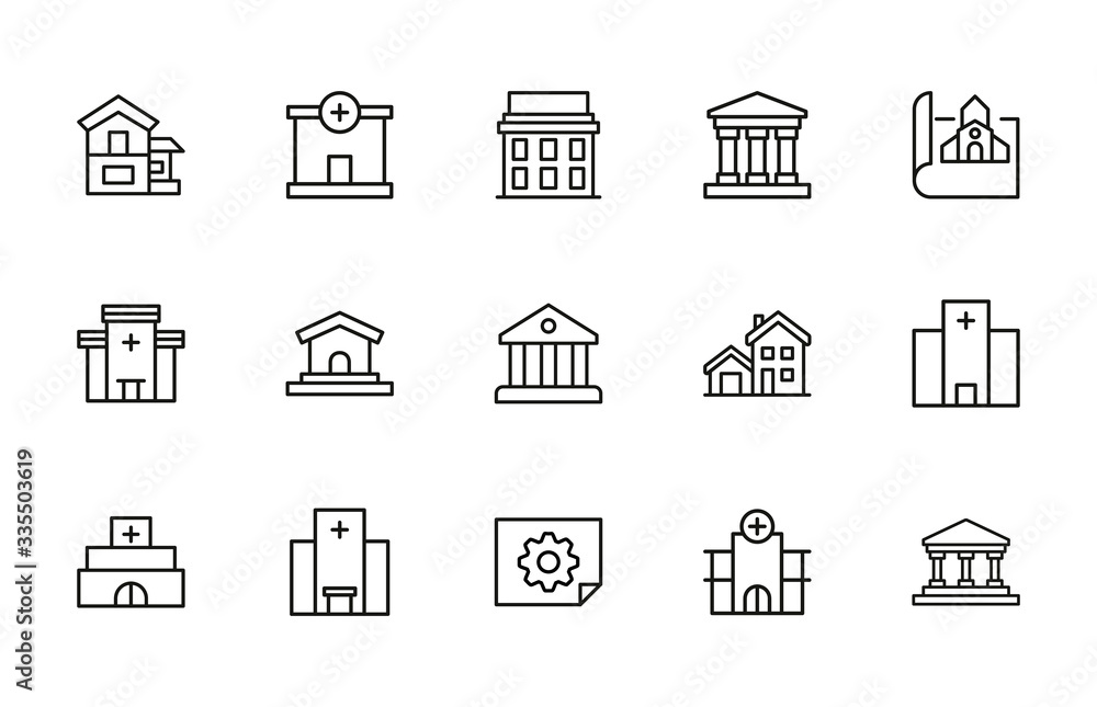 Poster big set of architecture line icons.