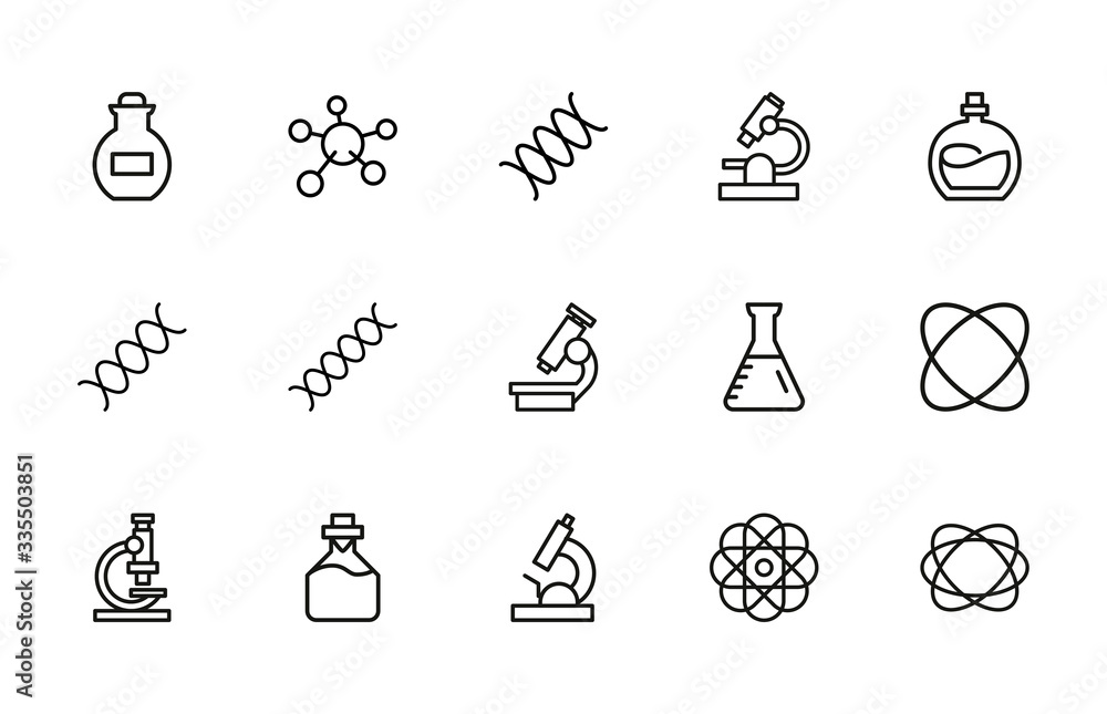 Poster set of bioengineering related vector line icons.