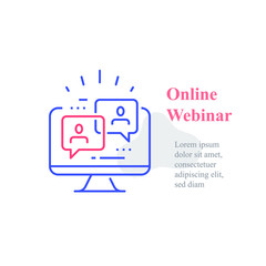 Fototapeta premium Webinar concept, online course, distant education, video lecture, internet group conference