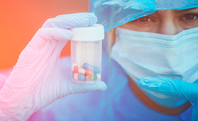 Fototapeta premium Female hand holding pills. Pills. 