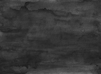 Fototapeta premium Watercolor grunge black background texture. Dark monochrome backdrop overlay. Abstract old watercolour modern painting. Stains on paper.