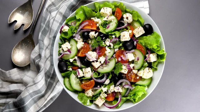 vegetable salad with cucumber, tomato, olive and feta cheese