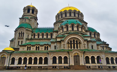 Bulgarian church in Sofia with an airplane