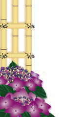 紫陽花の赤紫色の花に和風の格子のイラスト縦スタイル背景素材