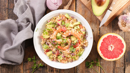 quinoa with avocado, shrimp and grapefruit