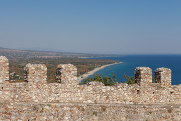 Walls of medieval castle Platamon, Greece. Summer time.