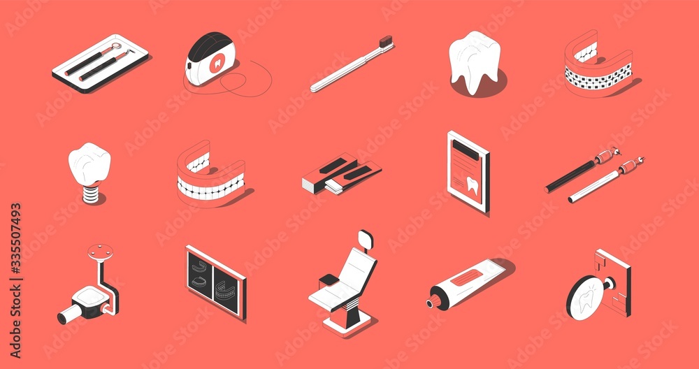 Sticker dentistry isometric set