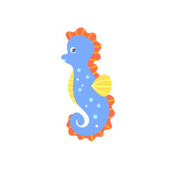 Seahorse underwater creature cute vector illustration. Seahorse isolated on white background. Funny sea life animal clipart for kids