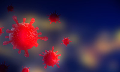 Image of Flu COVID-19 virus cell under the microscope on the blood.Coronavirus Covid-19 outbreak influenza background.Pandemic medical health risk concept 