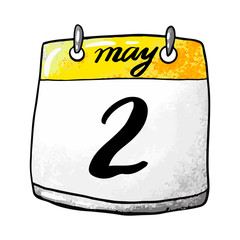 Calendar with the date of May 2 on a white background. Holiday World Tuna Day. Vector illustration