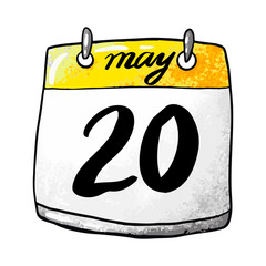 Calendar with the date of May 20 on a white background. Holiday Kalmyk Tea Day, World Metrology Day. Vector illustration