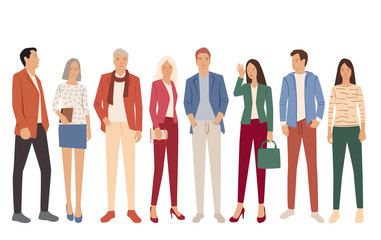 Obraz premium Set of men and women, different colors, cartoon character, group of silhouettes standing business people, flat icon design concept isolated on white background
