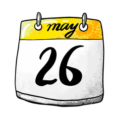 Calendar with the date of May 26 on a white background. Holiday Entrepreneur's Day. Vector illustration